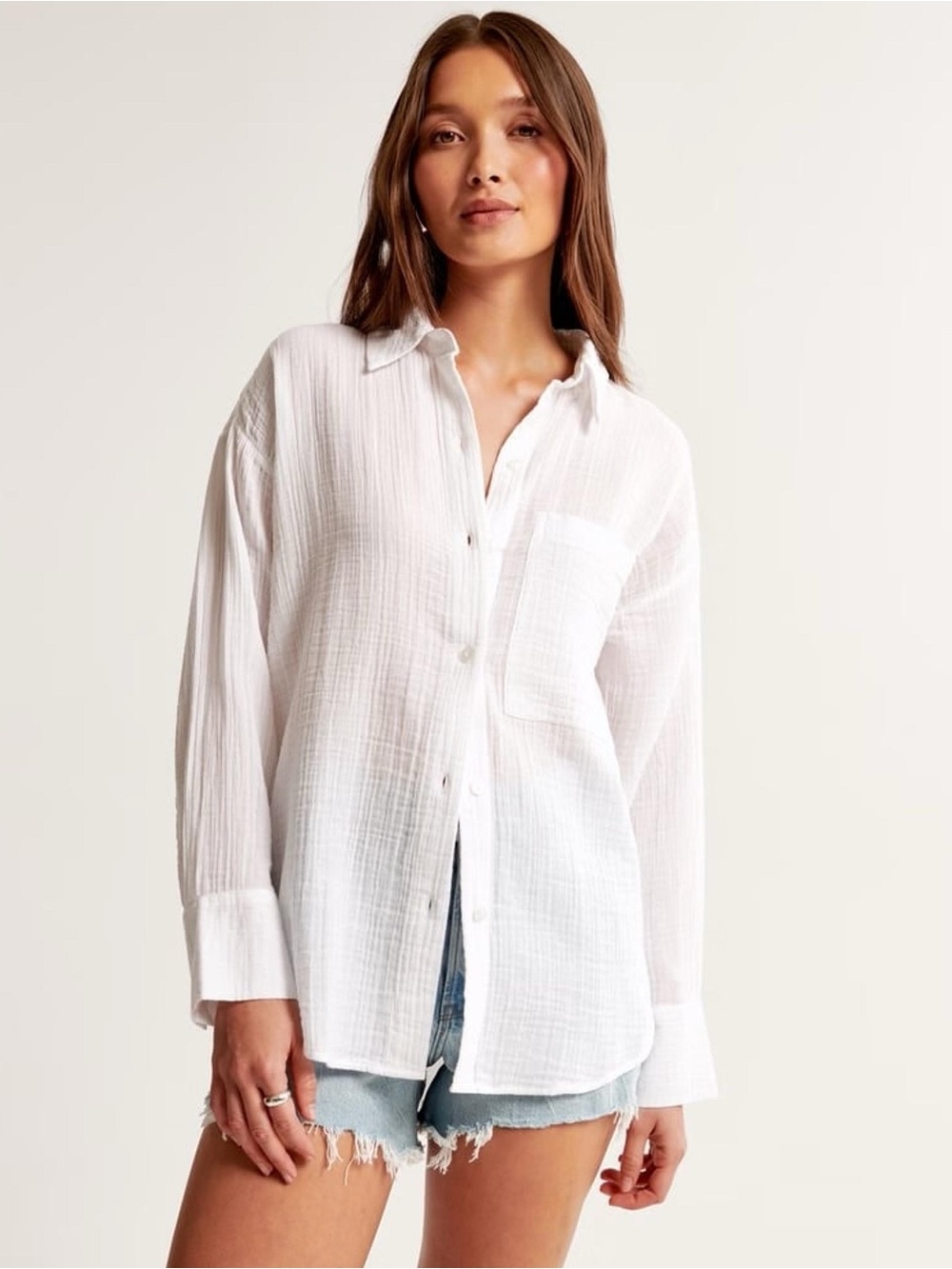 Abercrombie & Fitch White Oversized Button-Up Shirt